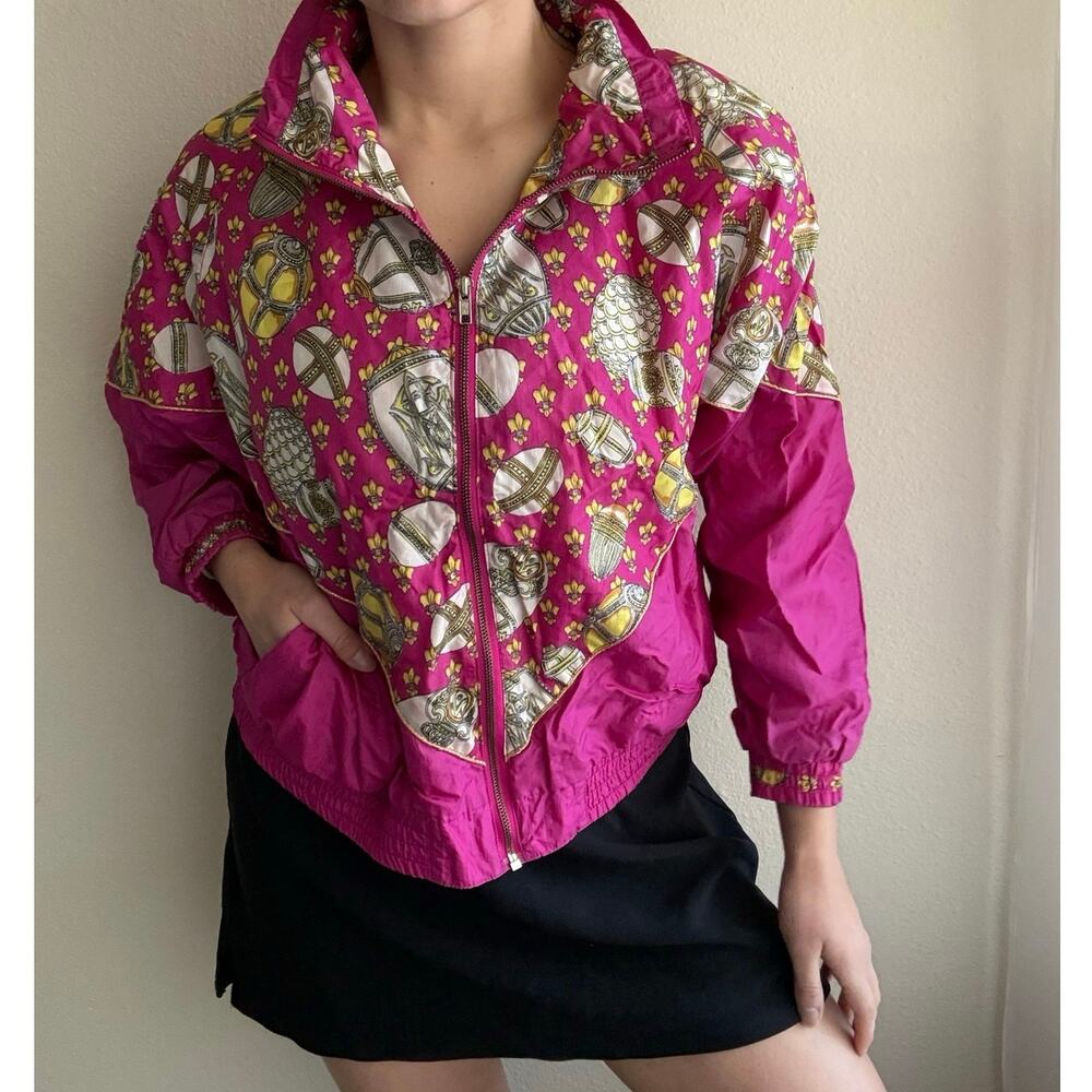 Vintage Lavon petite pink gold Barbie Patterned windbreaker Jacket retro 80s 90s